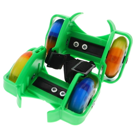 SHOWERORO 1Pair Adjustable Green Roller Skates with Light Up Wheels PU Rubber Outdoor Training Skate Shoe