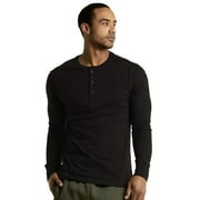DailyWear Mens Cotton Casual Long Sleeve Henley T Shirt Black, Large