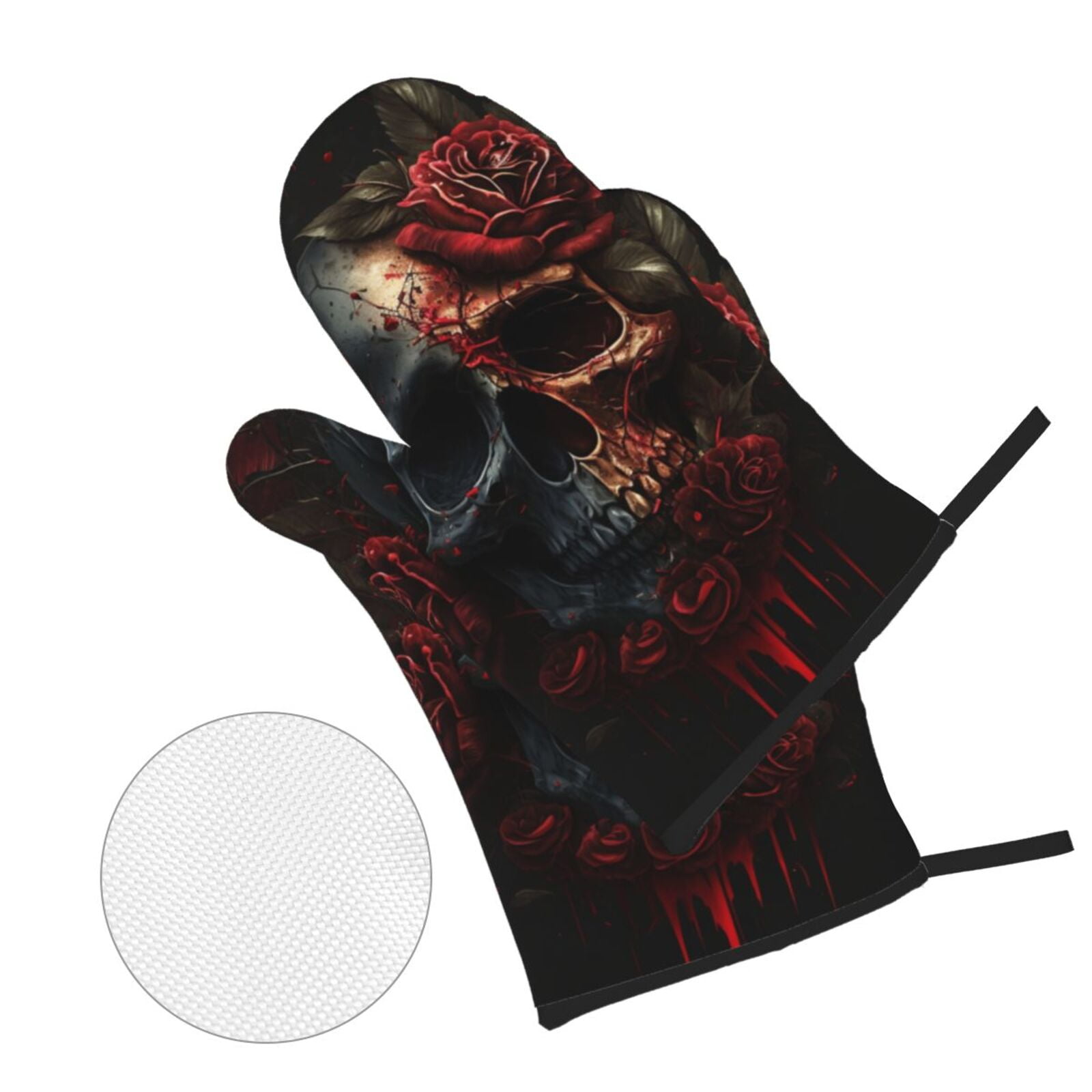 Blood Skull Roses 4Pcs Oven Mitts and Pot Holders Sets Oven Kitchen Gloves Hot Pads for Cooking BBQ Baking Grilling