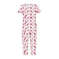 thumbnail image 4 of Tnhcen Women's Elegant Christmas Pajamas Set 2-Piece Print Short Sleeve V-Neck Top Capri Pjs Soft Festive Lounge Nightwear Homewear S-2XL, 4 of 5
