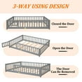 uhomepro Full Size Wood Floor Bed Frame with Fence and Door for Kids