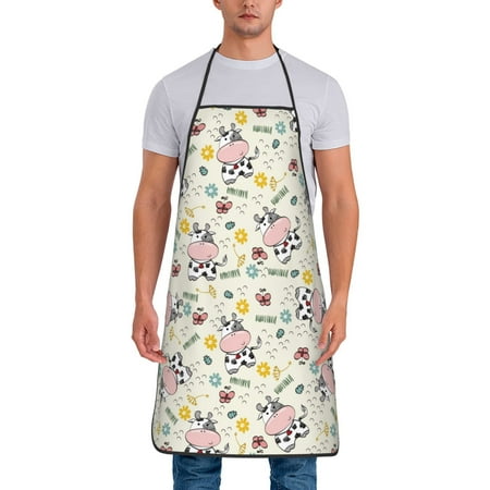 

Naloa 1Pack Adjustable Bib Apron Waterdrop Resistant Cooking Kitchen Aprons for Women Men Chef Cute Cow Print