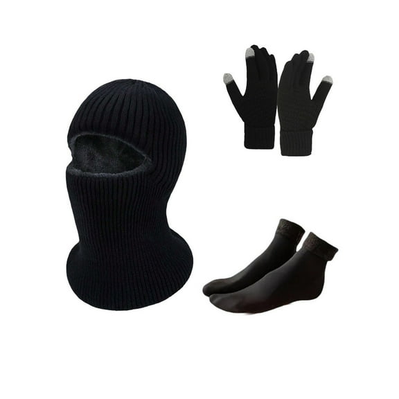 jobturf Winter Balaclava Glove Sock 3 Piece Set Warm Knit Full Face Mask Touchscreen Gloves Elastic Cuff Short Socks Outfit Sets