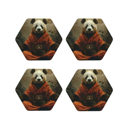 

Tideii Jungle Meditating Panda for Leather Coasters 4 Pieces Anti-fouling and Anti-scalding Decorative Coasters Suitable for Restaurants Kitchens Coffee Shops-Hexagon