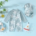 thumbnail image 4 of SOFTCCLO Boys Swimsuit Toddler One-piece Swimsuits Long Sleeve Zipper Swim Hat Starfish Bathing Suits Beach Casual Kids Swimwear Size 3-6M, 4 of 9