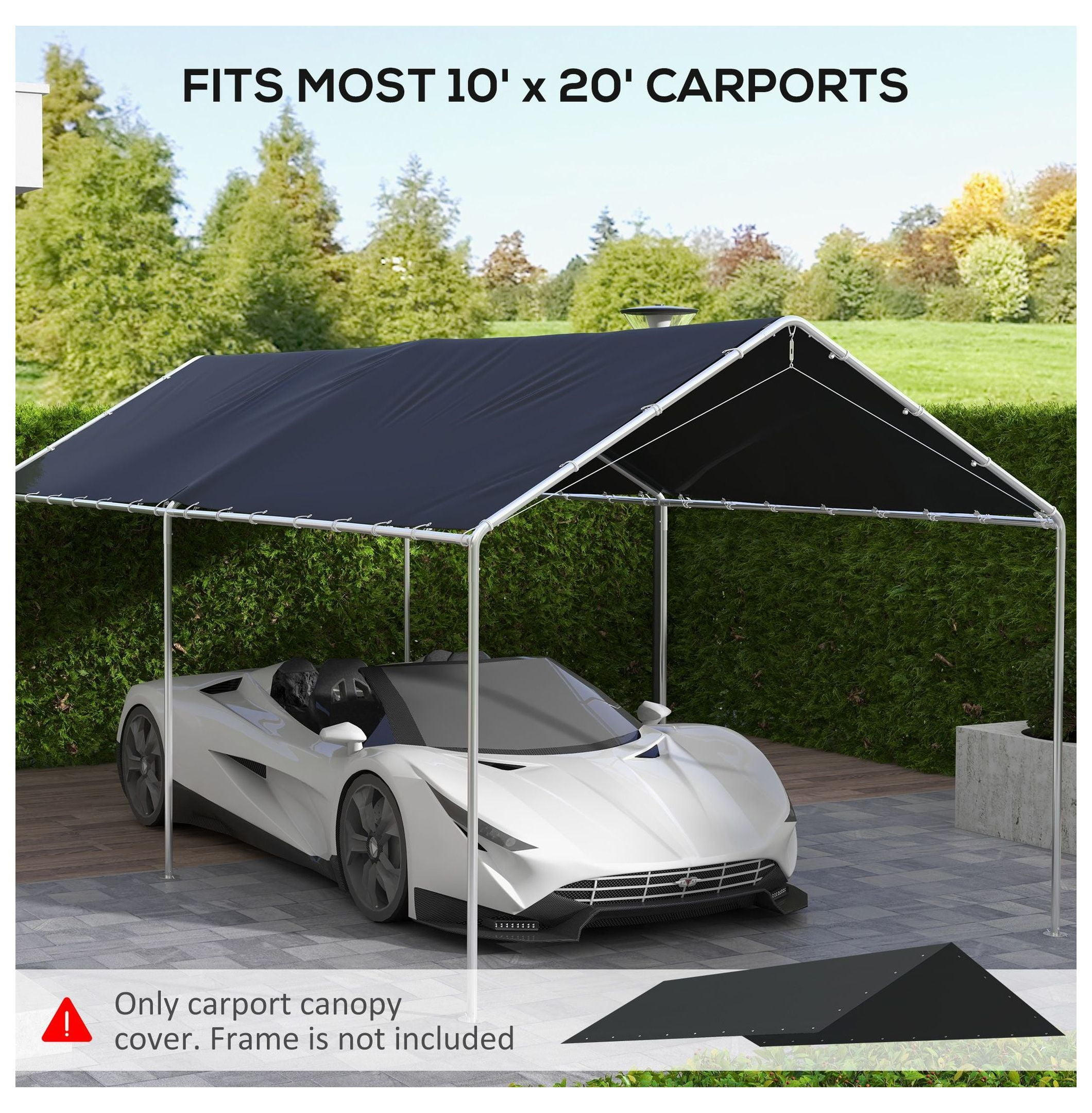 10x20ft Carport Canopy Replacement - UV Resistant - Charcoal - with Bungee Cords - Fits 84C-159 Series - Outdoor Car Cover