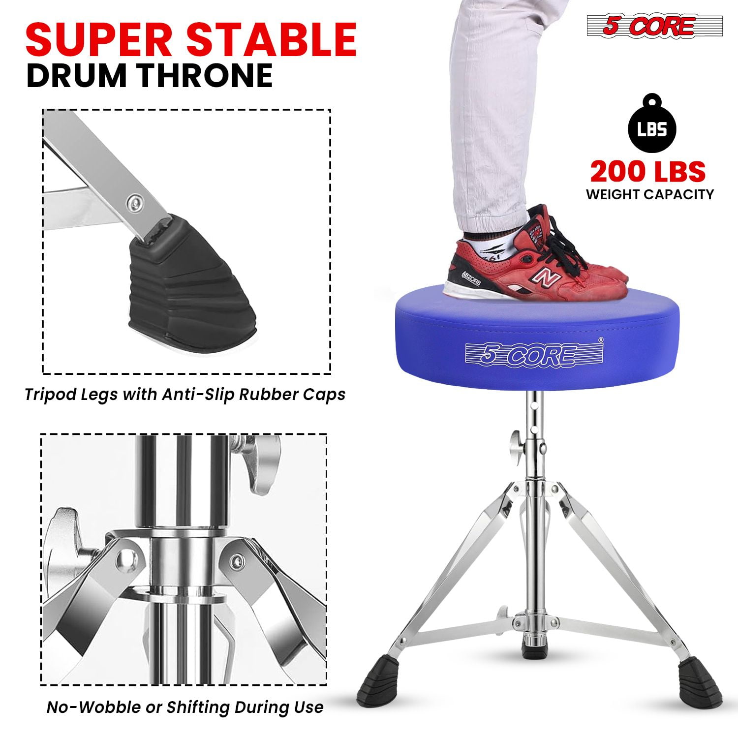 Drum Throne Padded Guitar Stool Height Adjustable Music Chair Seat Universal for Adults & Kids with Anti Slip Rubber Feet DS CH Blue