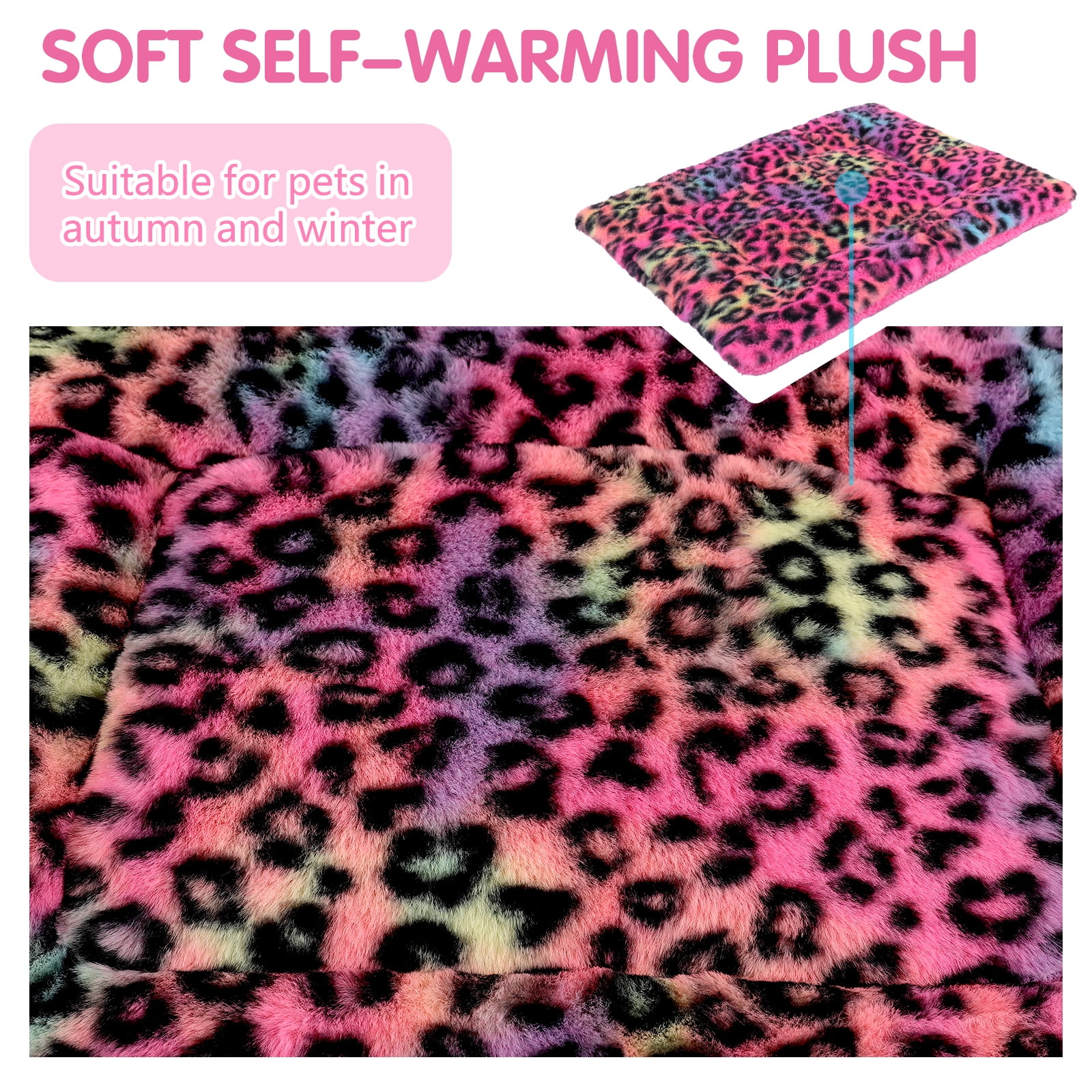Sennaux Pet Bed Crate Mat Reversible Pad Leopard Pattern for Cat Dog, XL