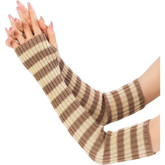 1 Pair Acrylic Fibers Knitting Long Fingerless Gloves Arm Warmer Winter Warm Gloves with Thumb Hole Peru 500x70mm