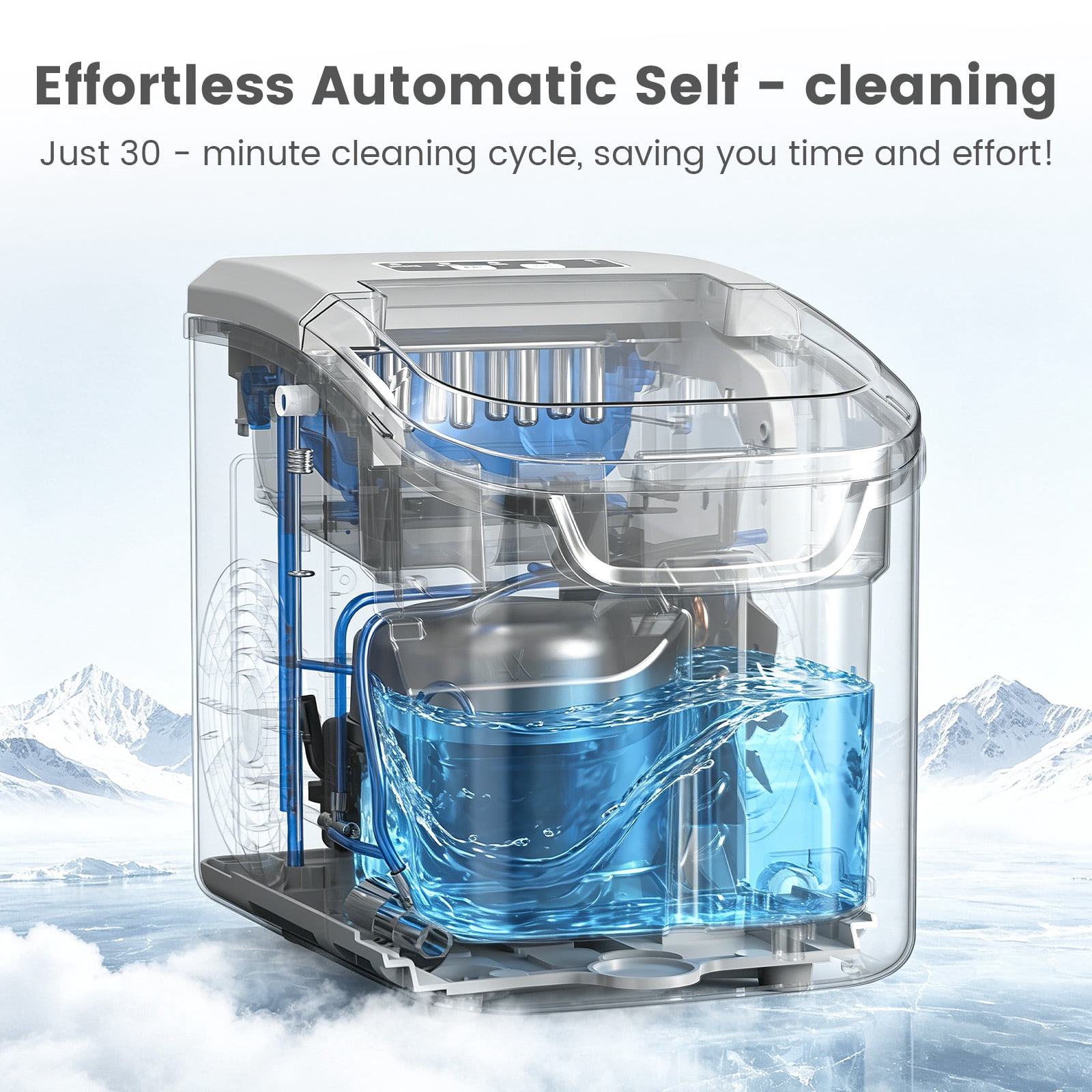 KNDKO Countertop Ice Maker Ice Machine With Handle,Self-Cleaning Ice Makers, 26Lbs/24H, 8 Ice Cubes Ready In 6 Mins For Home/Kitchen/Bar/Party/Camping
