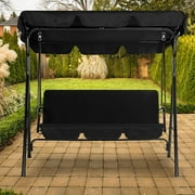 YODOLLA 3-Seat Outdoor Steel Porch Swing with Canopy, Swing Glider-Black, Free Standing Porch Swing