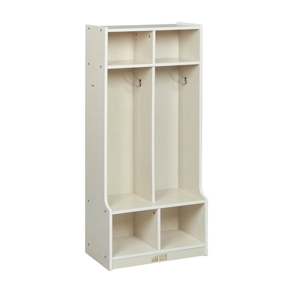 ECR4Kids 2-Section Coat Locker with Bench and Cubby Storage Compartments, Kids Furniture, White Wash