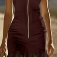 thumbnail image 4 of Nuoqisi Women's Lapel Sleeveless Fringe Dress - Spring Summer Vintage A-Line Mini Dress with Boho Detail, 4 of 7