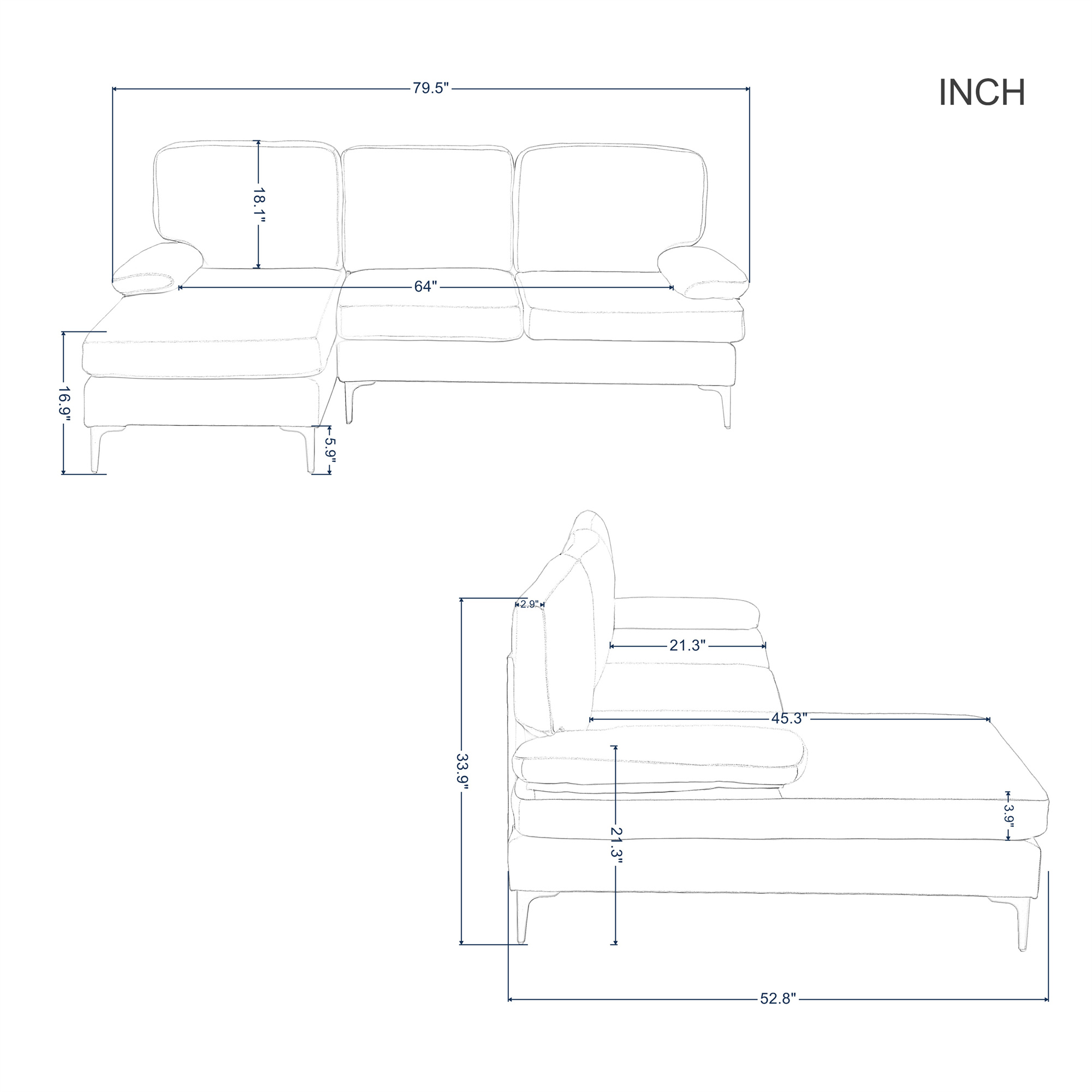 Aukfa Sectional Sofa, L Shaped Couch with Left Facing Chaise for Living Room, Apartment, Black