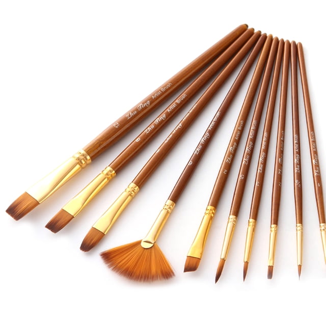 10Pcs Juego de pinceles de pintura, pelo de nailon / para pintura al óleo / suministros de dibujo Eccomum Camello