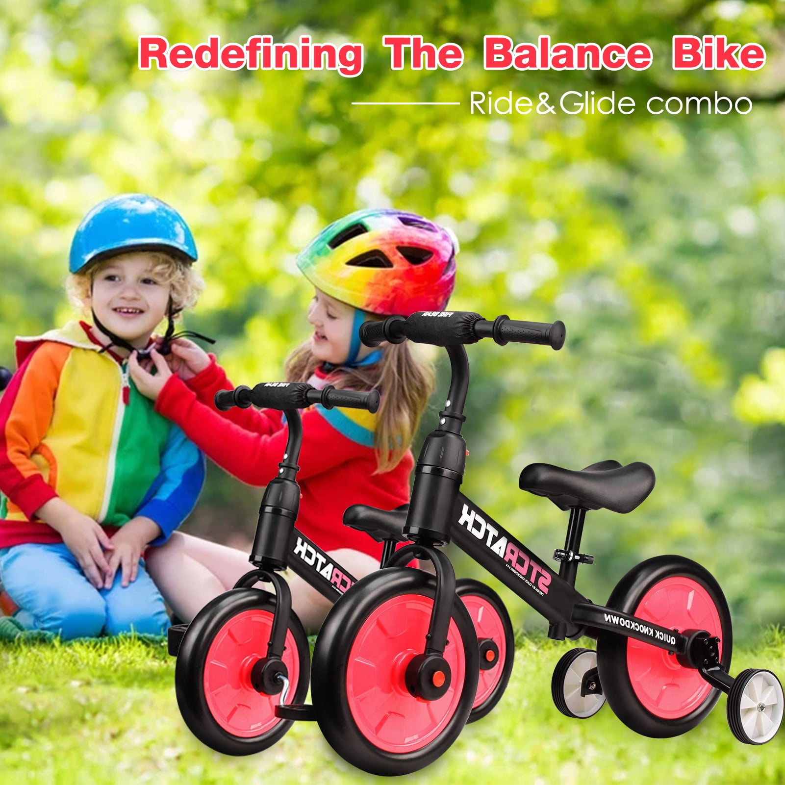 4 en 1 Baby Balance Bike pour 2-4 ans Enfants Trike avec roues d' entraînement Pour 2 ans Garçons Filles Infant Toddler Bicyclette