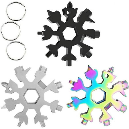 Snowflake Multi-Tool 18 in 1 3-Piece Stainless Steel Snowflake Wrench for Daily Travel Camping Adventure Christmas Gift