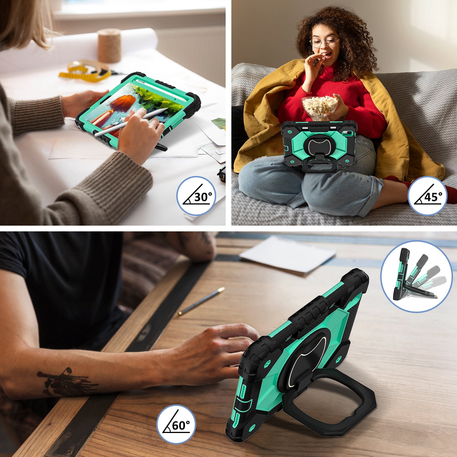 Dteck Case for iPad Mini 7 (A17 Pro) 2024/ Mini 6 8.3" with Screen Protector Soft TPU Film Pencil Holder 360 Rotating Hand Grip Stand,Drop-Proof Case for iPad Mini 7th/6th Generation 8.3",Black Mint