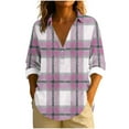 thumbnail image 2 of Workout Tops for Women, Plaid Shirts Three Quarter V Neck Sleeve Tops Woman Oversized Tunic Shirts for Women for Leggings Long Sleeve, 2 of 5
