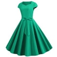 thumbnail image 2 of QLEICOM 1950's Dresses for Women Vintage, Gothic Square Neck Short Sleeve Dress, Formal Stretch Slim High Waist Swing Dress, Solid Bow Belt Audrey Hepburn Style Party Dress Green XL, 2 of 4