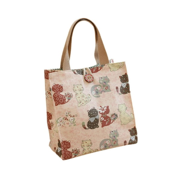Bolsa de almuerzo de lona Yinane Gato rosa 20 cm x 10 cm x 20 cm