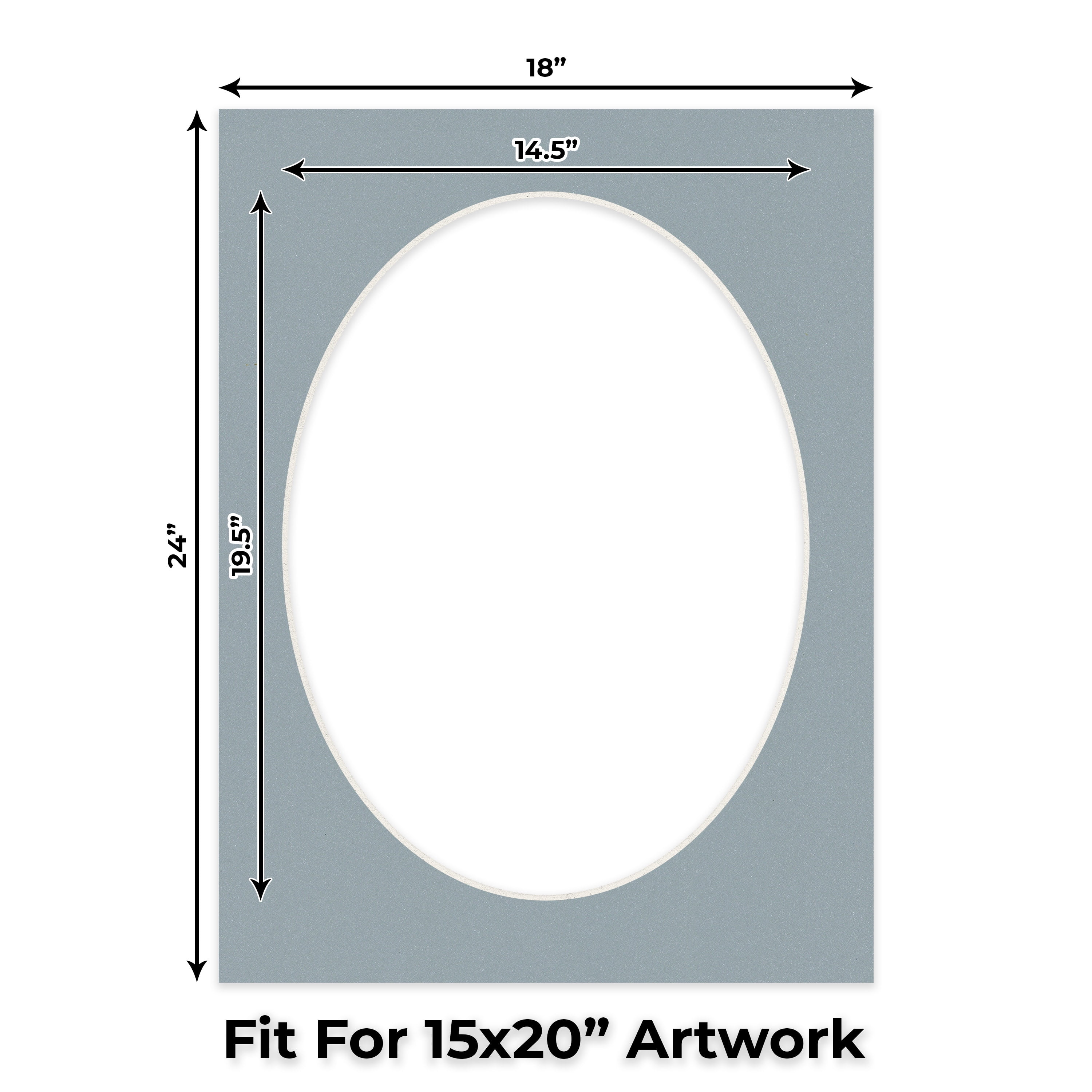 Metallic Silver Picture Frame Mat for 18x24 Frames - Oval Opening for 15x20 Photos - 10 Mats