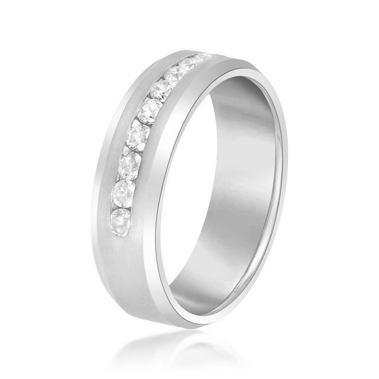 0.50CTW Natural Diamonds 14K White Gold Channel Set 7mm Men's Wedding Band  Ring