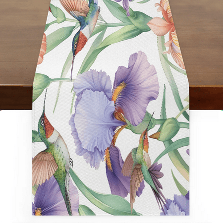 

Qzaxky Table Runner Boho Table Runner Flower Hummingbird Spring Bohemian Boho Outdoor Table Runner Decoration for Indoor Outdoor Home Dinner Party Wedding Decor 13 x 60 Inch