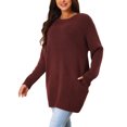 thumbnail image 4 of INSPIRE CHIC Women's Round Neck Pullover Long Sleeve Casual Sweater with Pockets M Wine Red, 4 of 5