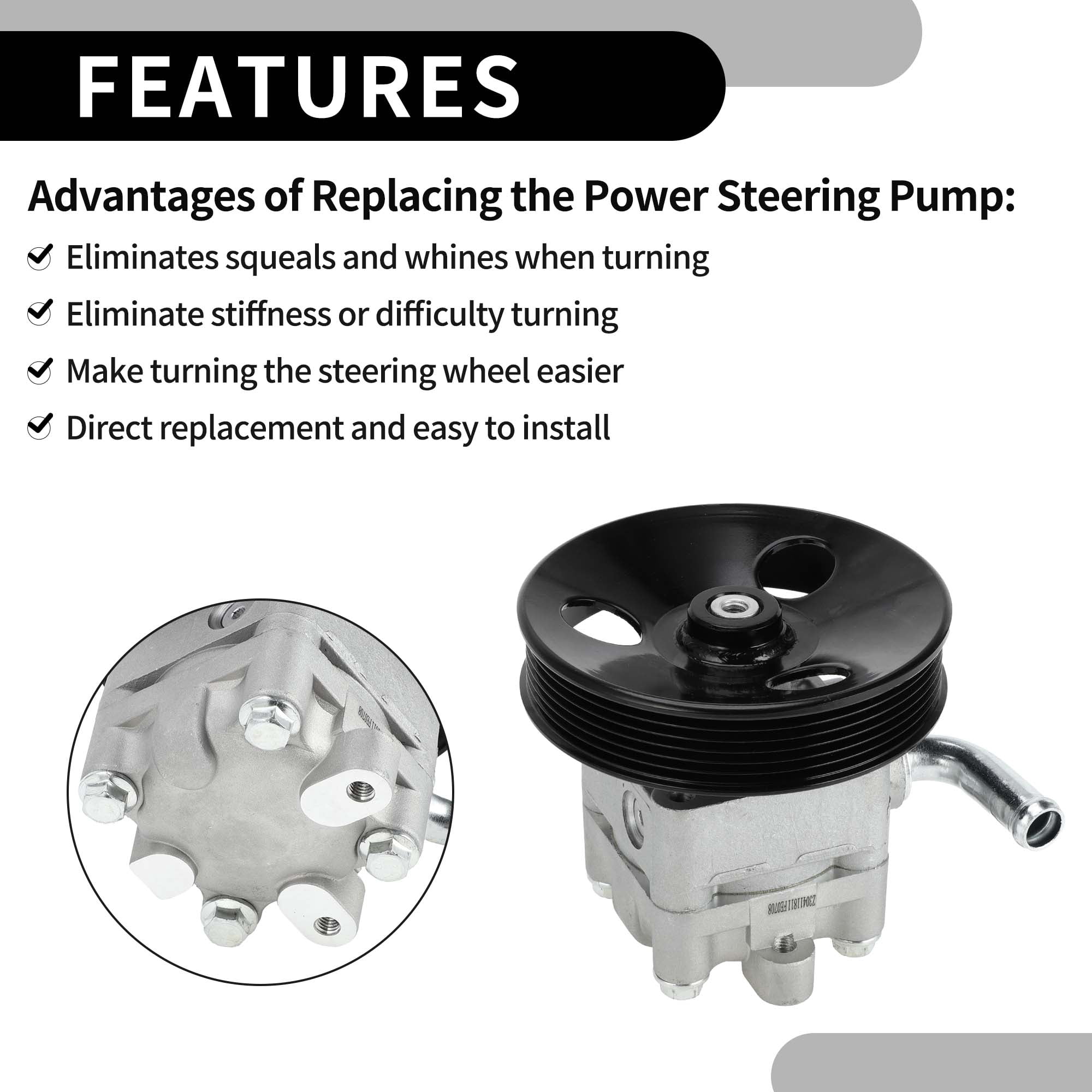 Power Steering Pump No.49110JA000/49110JA02B for Nissan Altima 07-13 Coupe Aluminum Alloy with Pulley