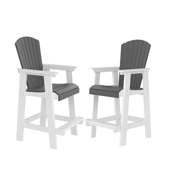 Patio Furniture HDPE Bar Chair, Outdoor Tall Adirondack Chairs Set of 2, Patio Bar Stool Chair with High Back White   Gray, Set of 2,Outdoor Sofa