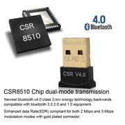 Bluetooth 4.0 USB Adapter Gold Plated Micro Dongle 33ft/10m Compatible with Windows 10,8.1/8,7,Vista, XP, 32/64 Bit for Desktop , Laptop, computers