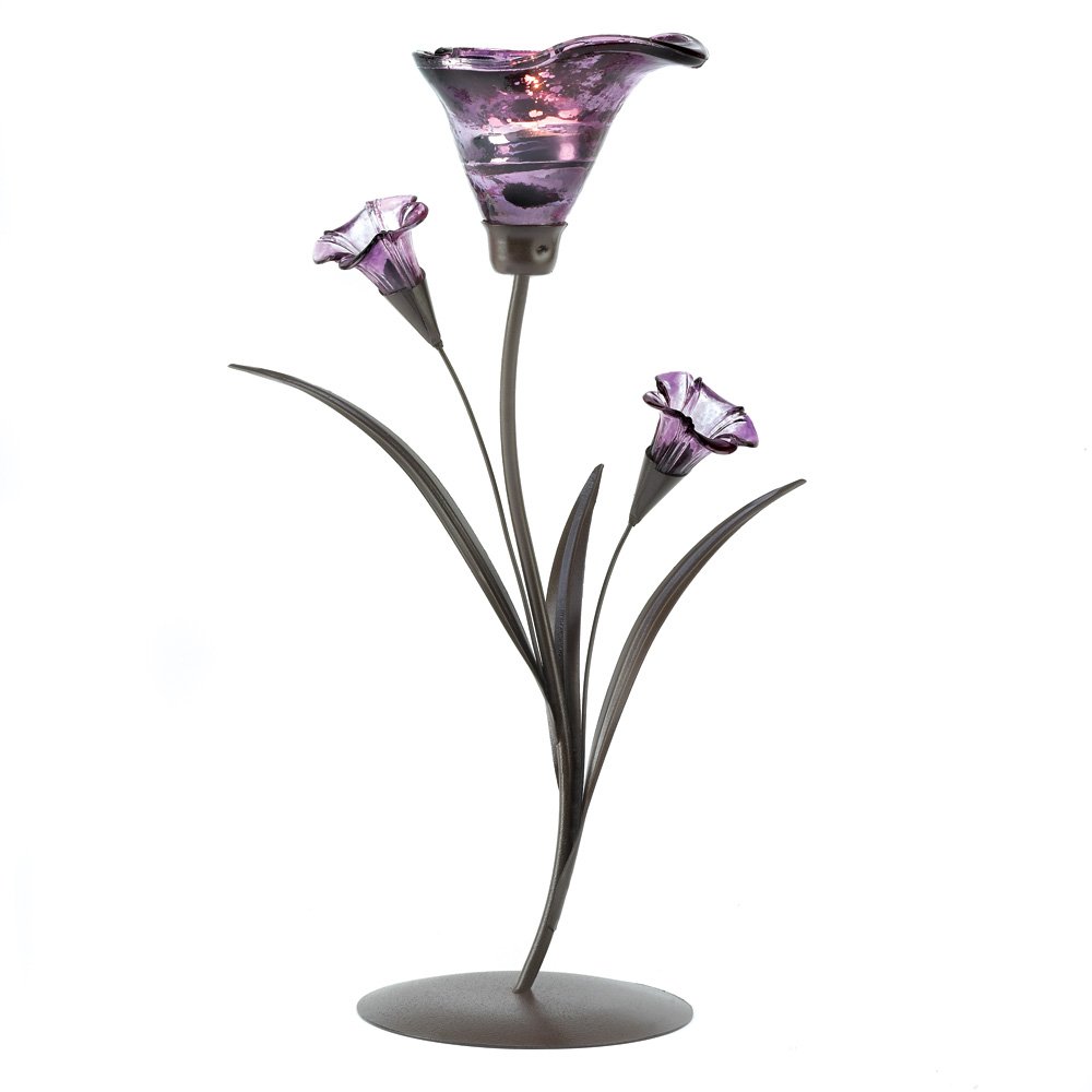 Decorative Candle Holders, Metal Flower Candle Holder Stand Purple