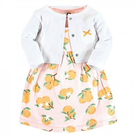 

Hudson Baby Baby and Toddler Girl Cotton Dress and Cardigan Set Citrus Orange 3 Toddler