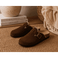 thumbnail image 4 of Women's Faux Suede Clog Mules – Whipstitch Buckle Slip-On Clogs, 4 of 8