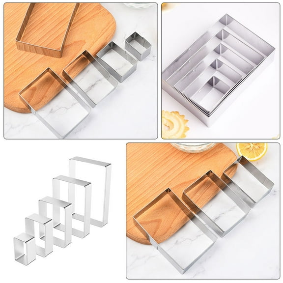 HONMEET 5-Piece Stainless Steel Rectangle Cookie Cutter Set for Baking Cake Decorating and Pastry Making