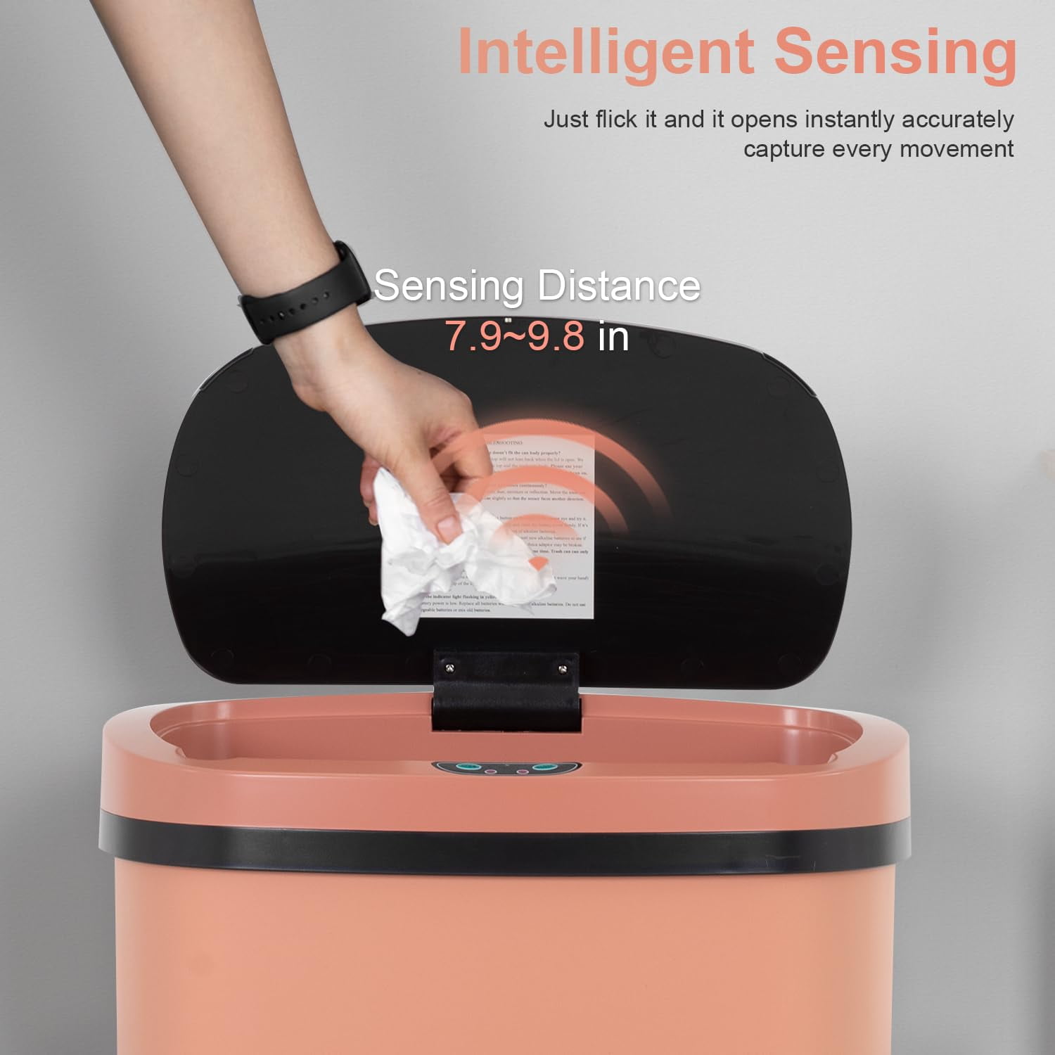 FDW 13Gal Touchless Trash Can - Auto Lid, High-Capacity for Kitchen/Office，(1, Pink)