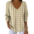thumbnail image 4 of CHGBMOK Women V Neck Shirts 3/4 Sleeve Loose Summer Tops Tunic Checkered Casual T-Shirt, 4 of 6