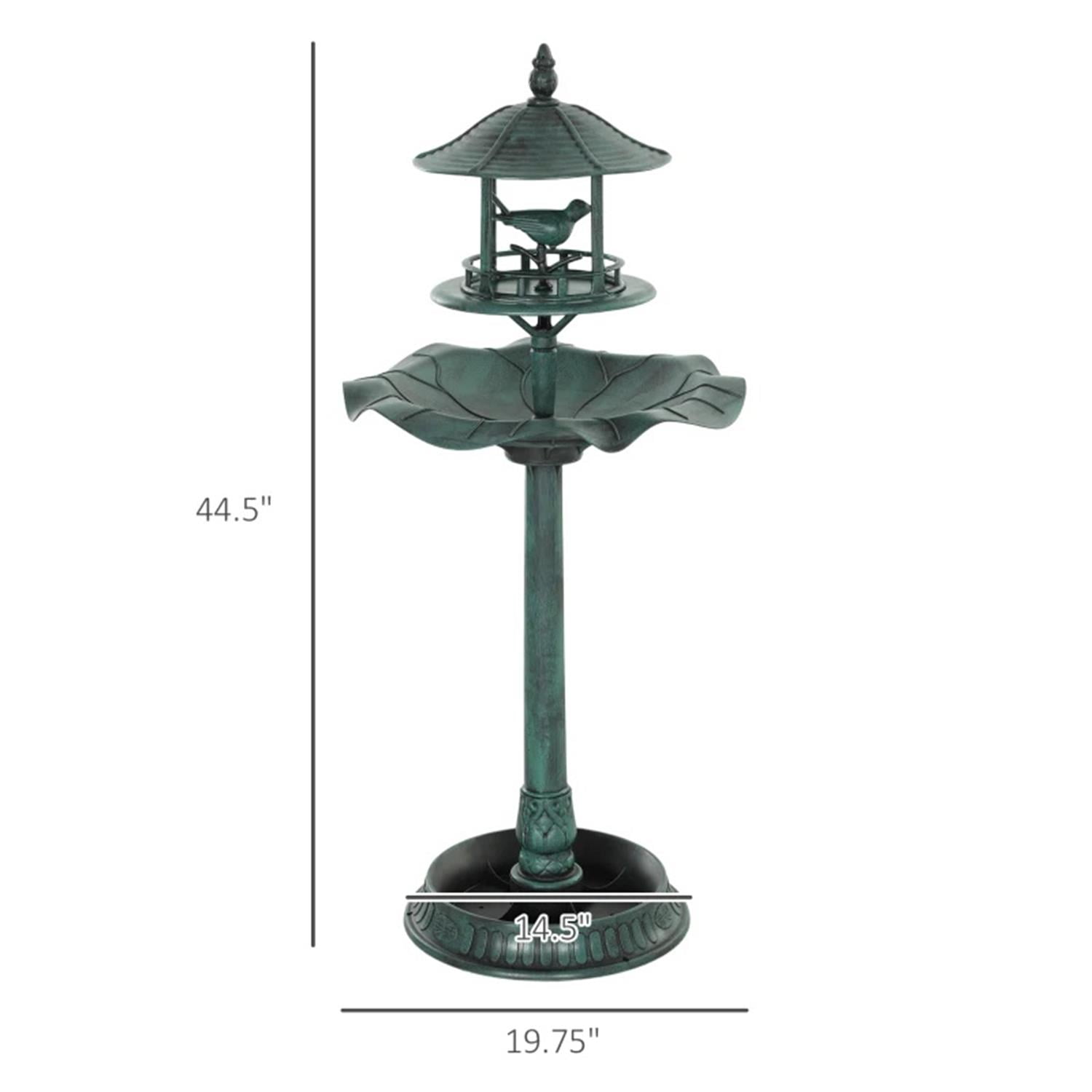 resenkos 42" Outdoor Garden Bird Bath with Solar Light, Weather Resistant Pedestal, Backyard Bird Feeder and Flower Planter, Green