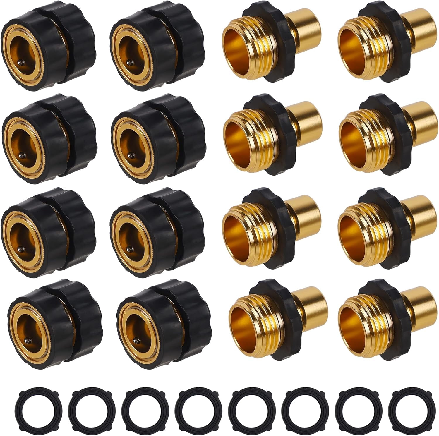 HRTGFD-3/4 Inch Garden Hose Quick Connector, Aluminum Male and Female Quick Connect Garden Hose Fittings, Quick Release Water Hose Connector Fitting (8 Pack)
