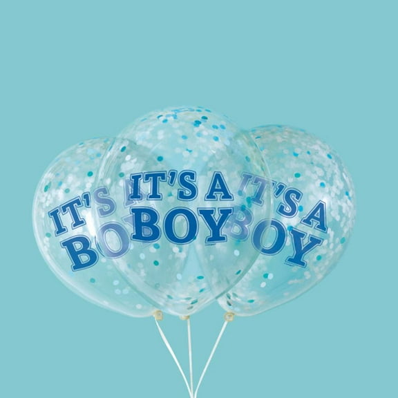 LOONBALLOON Baby-Shower Balloons, 12″ IT'S A BOY PREFILLED WITH BLUE CONFETTI (6 PK)