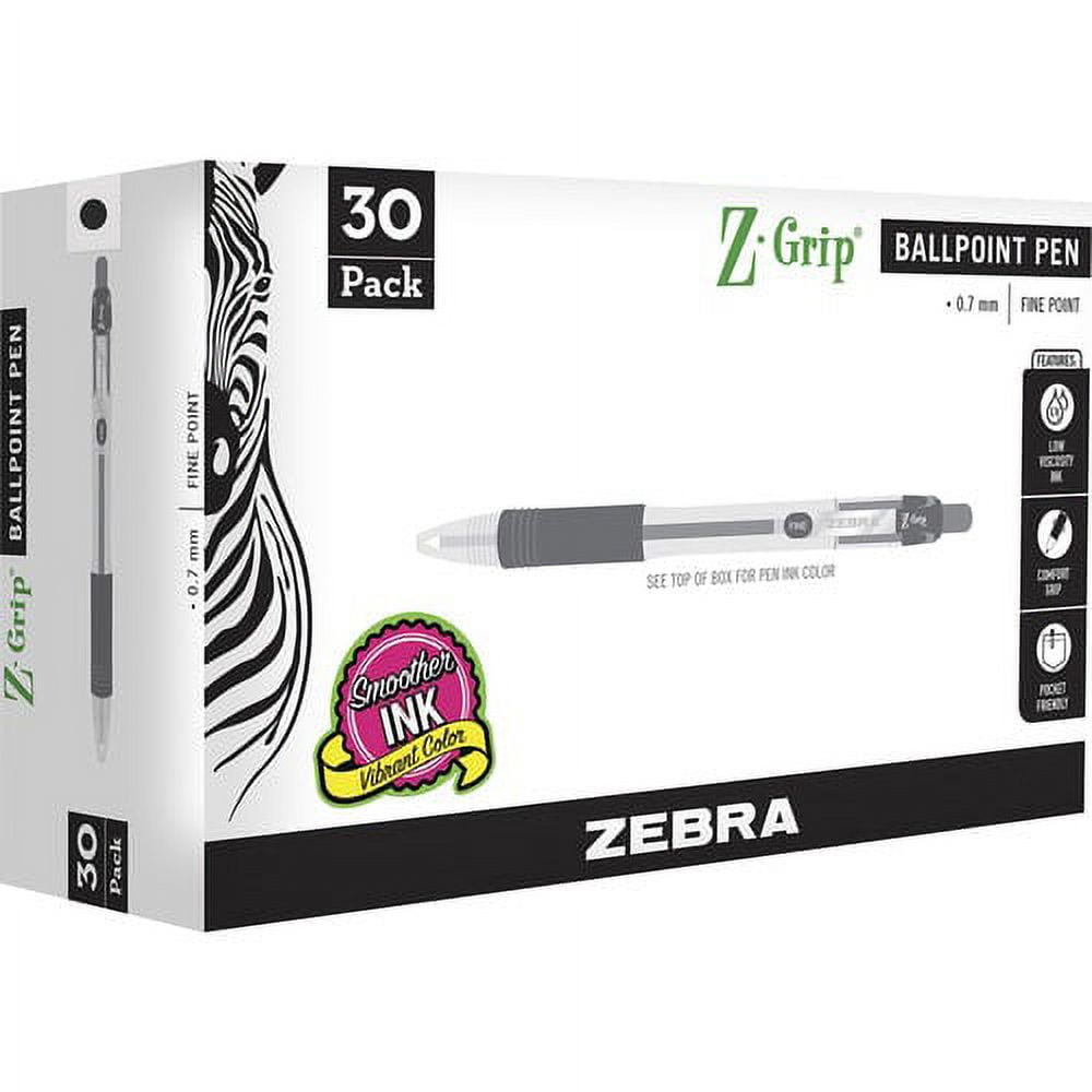 Zebra Pen Z-Grip 0.7mm Retractable Ballpoint Pen 0.7 mm Pen Point Size - Retractable - Black - 30 / Pack