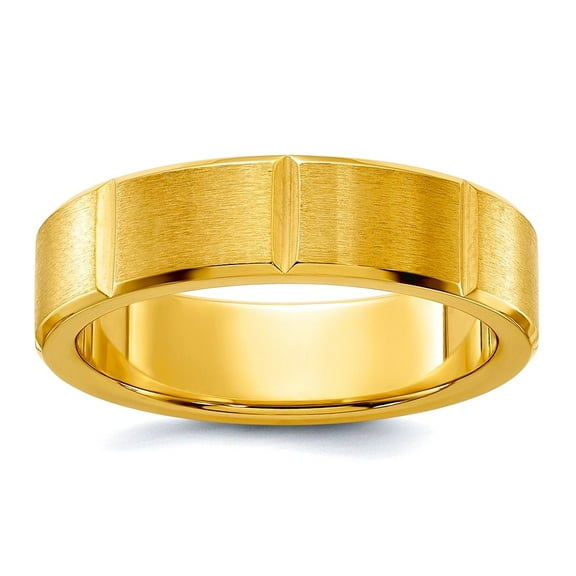 Stainless Steel Brushed and Polished Yellow Ip Plated Grooved 6mm Band Size 8 Ring for Women and Men