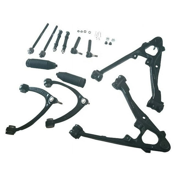 Front Upper and Lower Control Arm Kit with Tie Rod Ends and Sway Bar End Links - Compatible with 2007 - 2015 GMC Yukon (Fits with Lower Cast Iron Arm Only, without Aluminum Steering Knuckles)