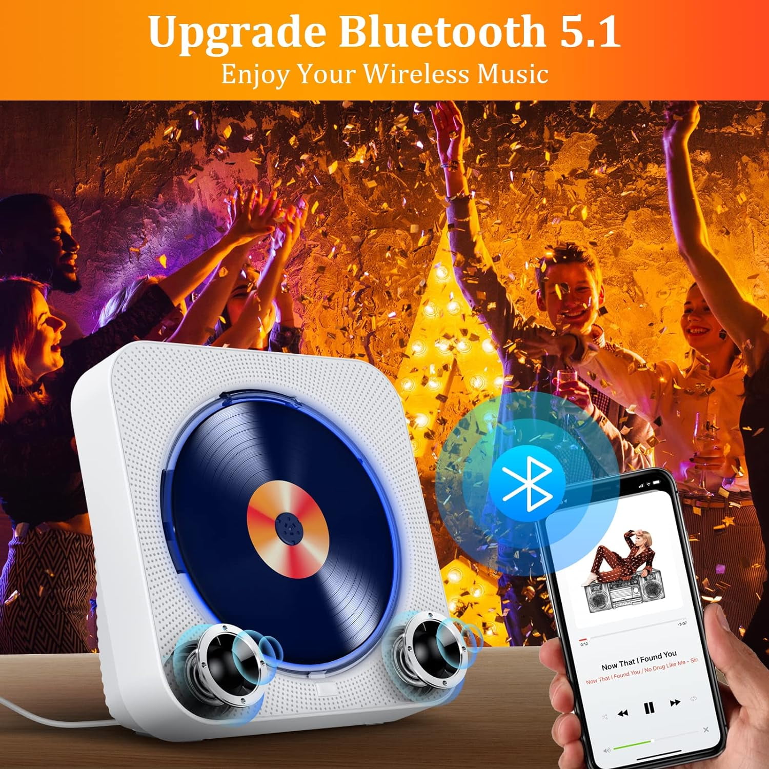 Gueray CD Player Portable Bluetooth 5.1 Desktop CD Player with Hifi Sound Speakers, Remote Control, Dust Cover, LED Display, FM Radio Wireless, Party