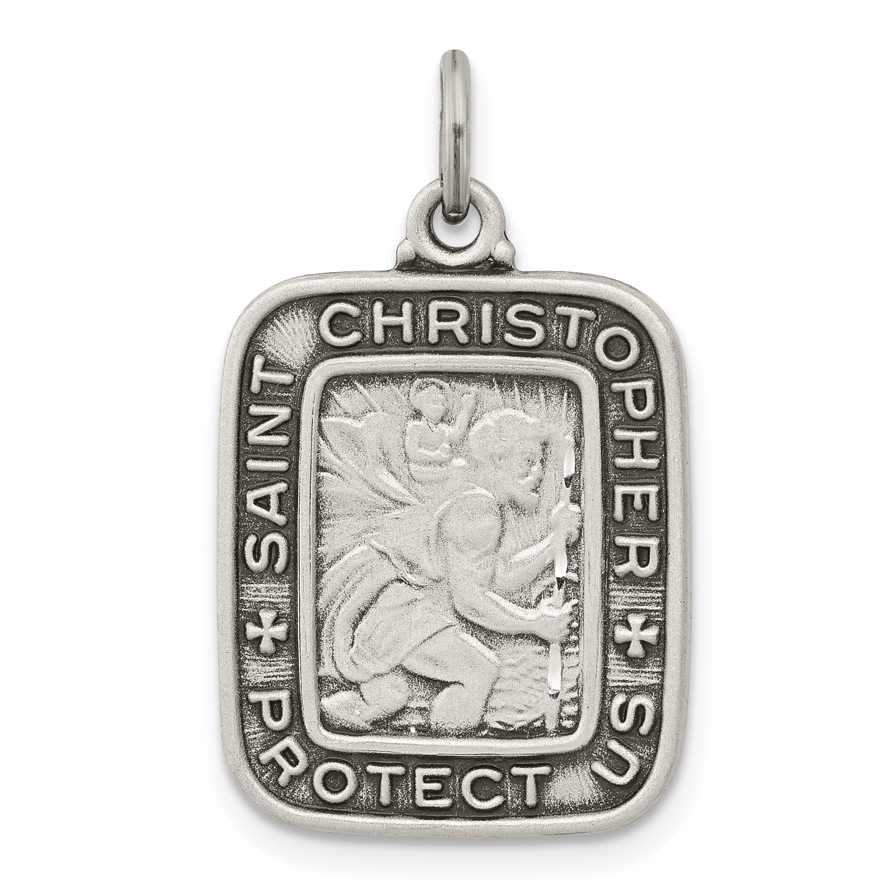 925 Sterling Silver Square Saint Christopher Medal Pendant Charm ...