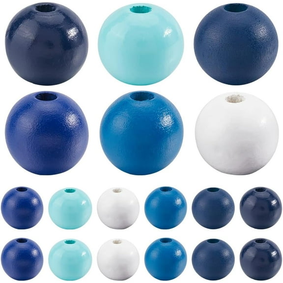 180Pcs Blue Wood Bead Round Wooden Beads 16mm Smooth Ball White Ocean Colorful Natural Farmhouse Loose Spacer Beads for Jewelry Making Bracelets Necklaces Earrings Supplies DIY Decorations