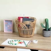Homezone Handwoven Natural Rattan Basket with Modern Weave, Round
