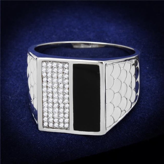 Men Rhodium 925 Sterling Silver Ring with AAA Grade CZ in Clear - Size 10