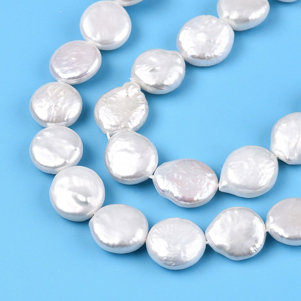 Natural Keshi Pearl Beads Strands Cultured Freshwater Pearl Baroque Pearls Flat Round Creamy White 10~13.5x10~11.5x4~7.5mm Hole: 0.6mm about 16~18pcs/strand 7.28~7.68 inch(18.5~19.5cm)